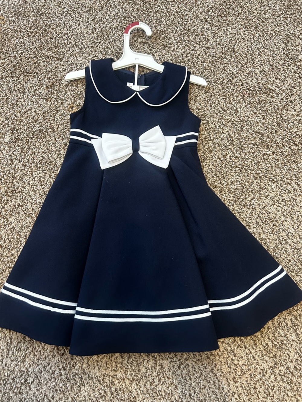 Bonnie Jean Navy and White Bow-Trim Peter Pan Collar Dress